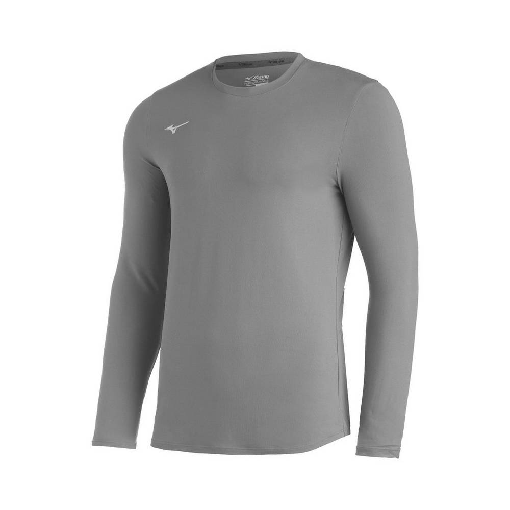 Blusa Mizuno Baseball Comp Diamond Long Sleeve Crew - Homem - Cinzentas - NKTQA1450